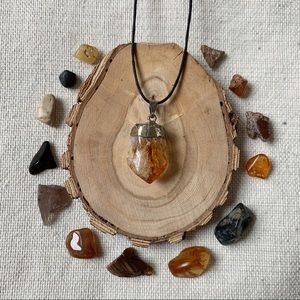 Raw Citrine Crystal Necklace Pendant Silver